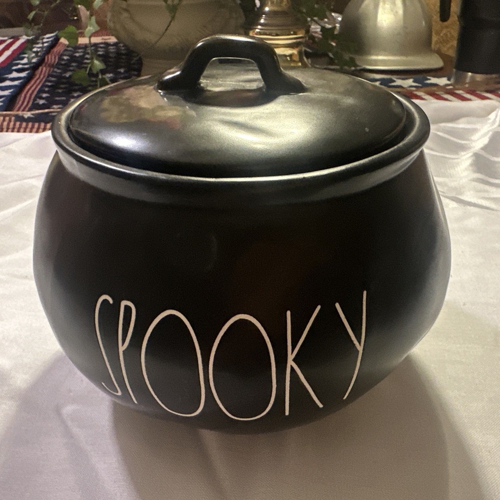 RAE DUNN Artisan Collection By Magenta "SPOOKY" Ceramic CANDY JAR BOWL w/Lid